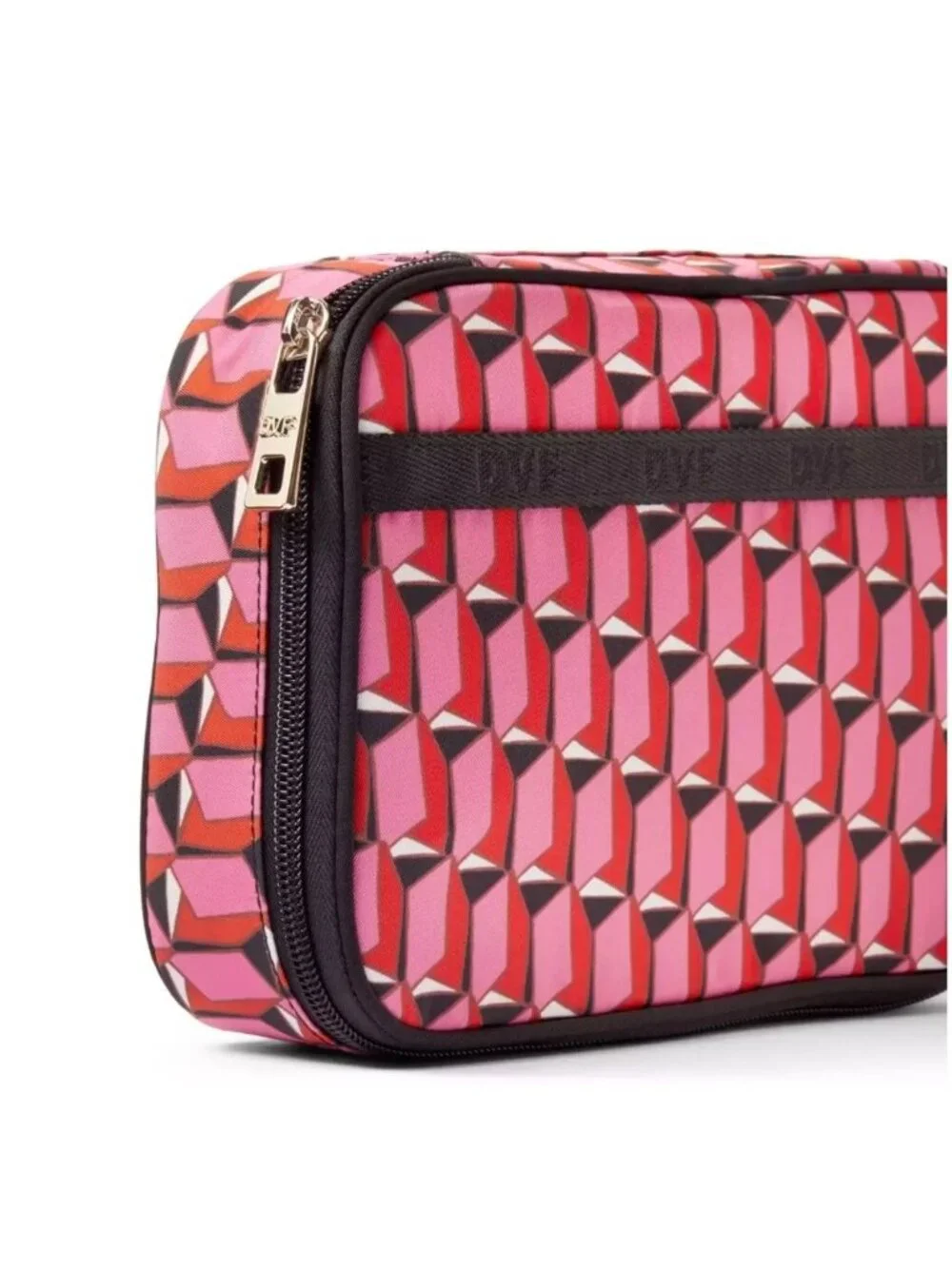 Diane Von Furstenberg Pink Modern Geo Design Jewelry Organizer Zippered Bag